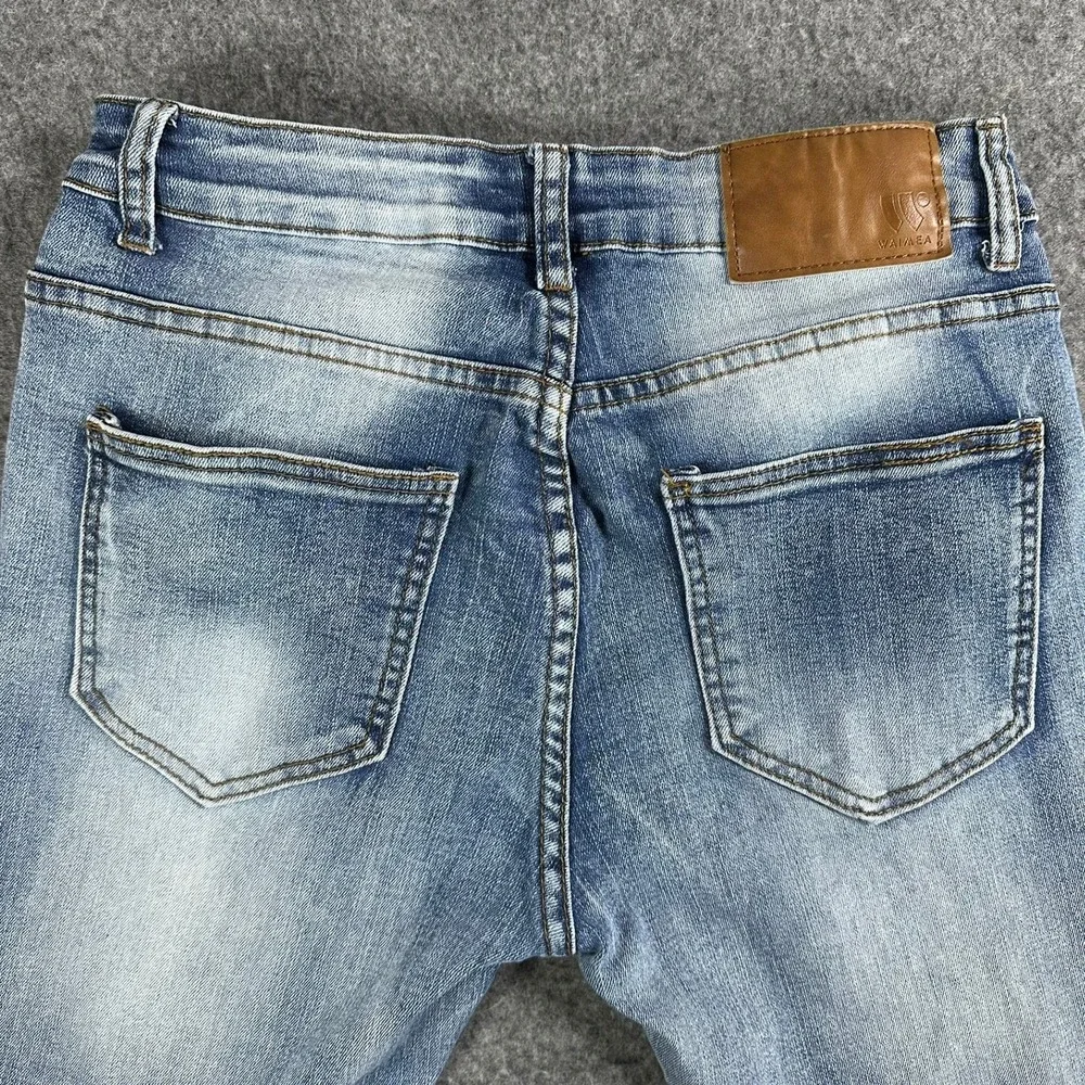 Waimea Mens Size 30 Stacked Fit‎ Ripped Distressed Denim Jeans Light Wash
